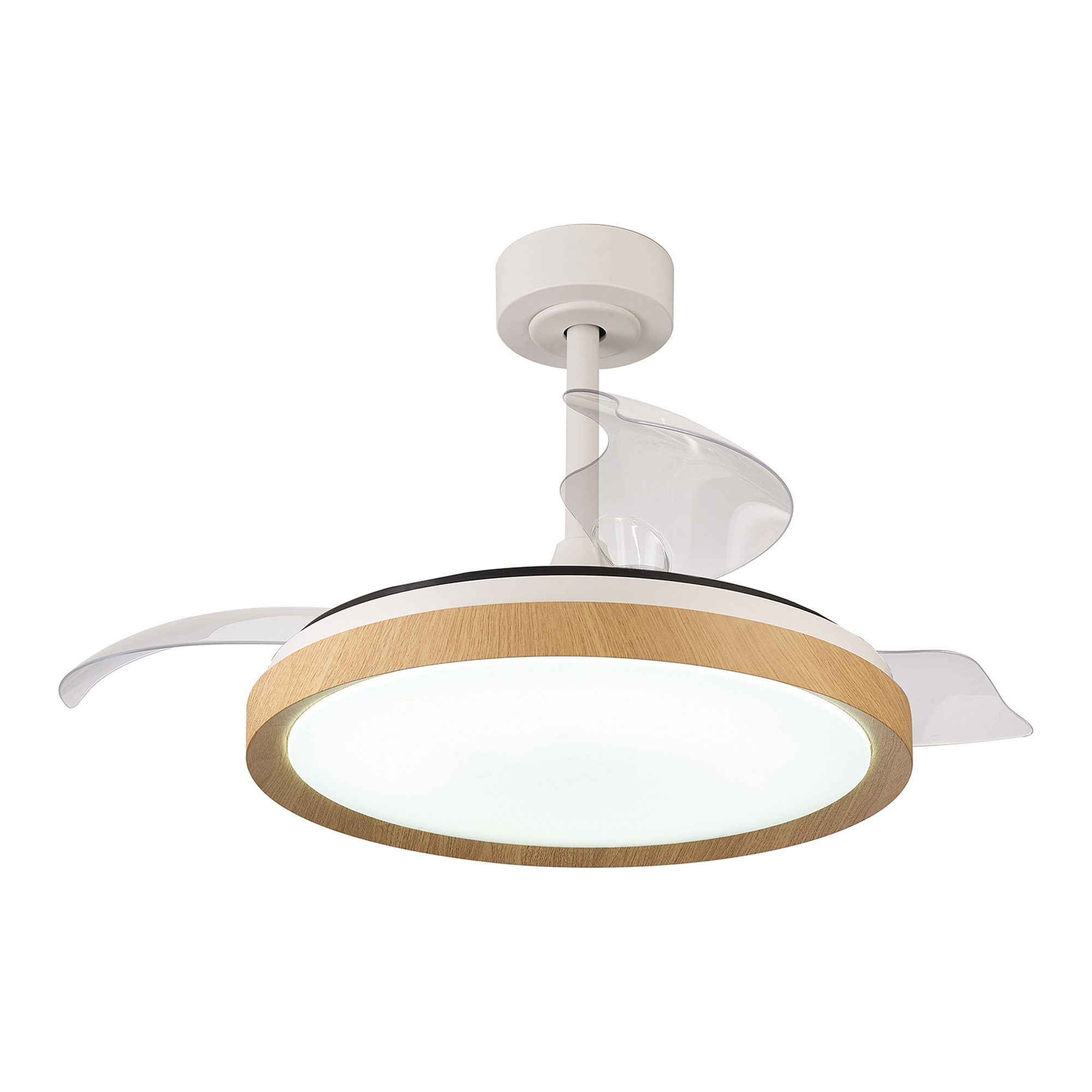 M8827  Mistral 50W LED Dimmable Ceiling Light With Built-In 30W DC Fan; 2700-5000K Remote Control; Wood